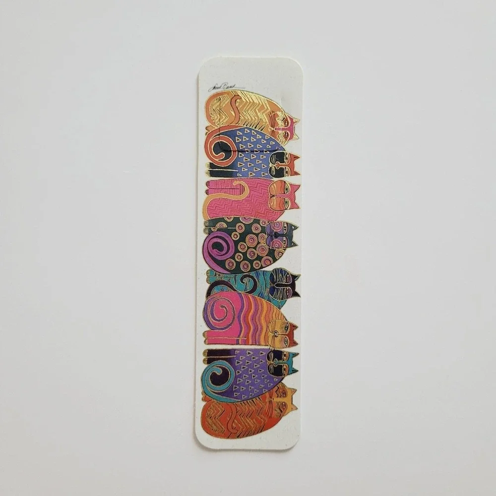 Vintage 90s Feline Family Portrait Laurel Burch gold cats Tab Bookmark XKT-12394